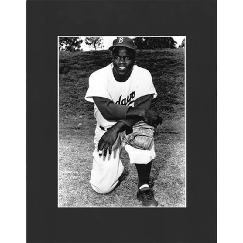 Matted 8x10 Photo- Jackie Robinson Kneeling 