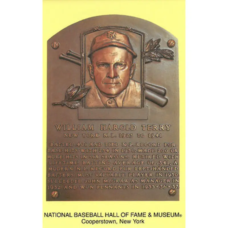 Bill Terry Baseball Hall of Fame Plaque Postcard 