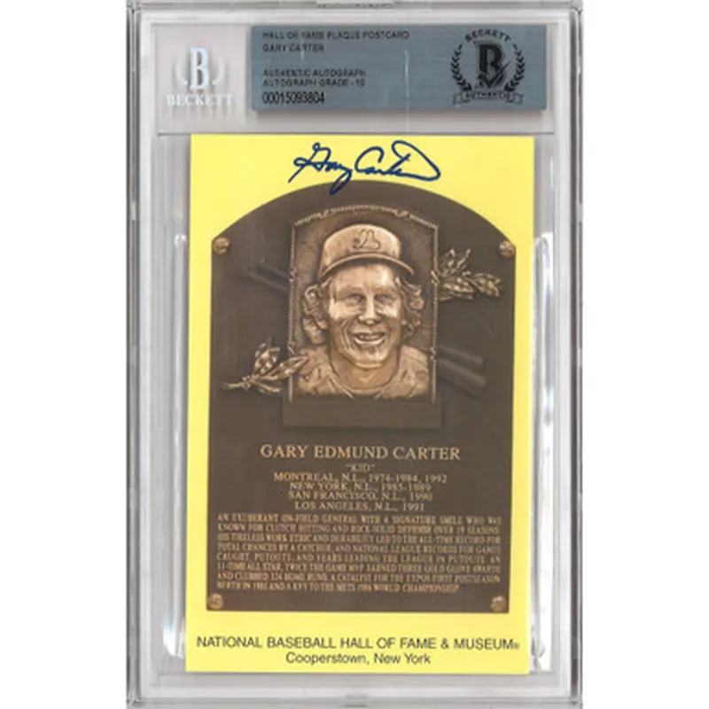 Gary Carter Autographed Hall of Fame Plaque Postcard (Beckett) 