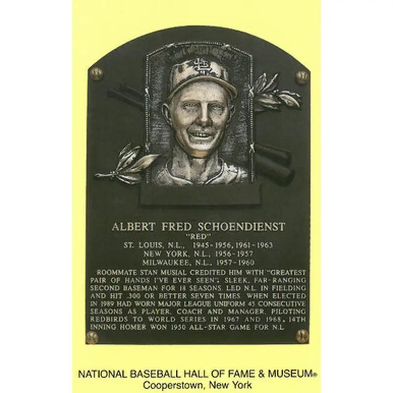 Red Schoendienst Baseball Hall of Fame Plaque Postcard 
