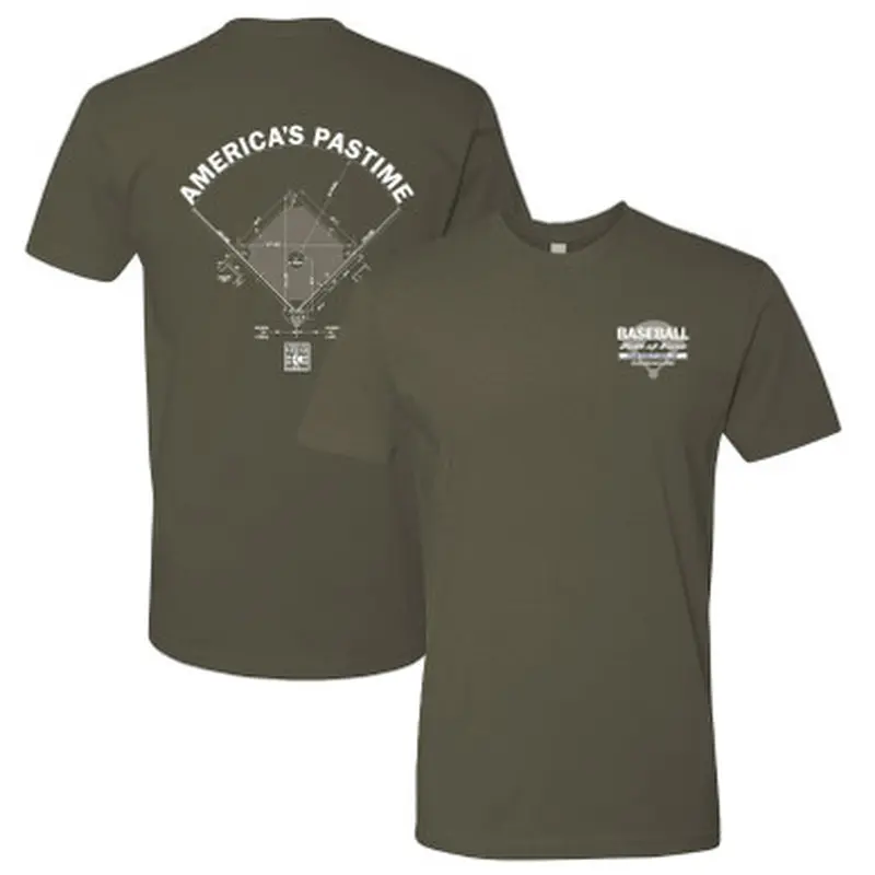 Mens Baseball Hall of Fame Ballfield Blueprint Olive Green T-Shirt Size L