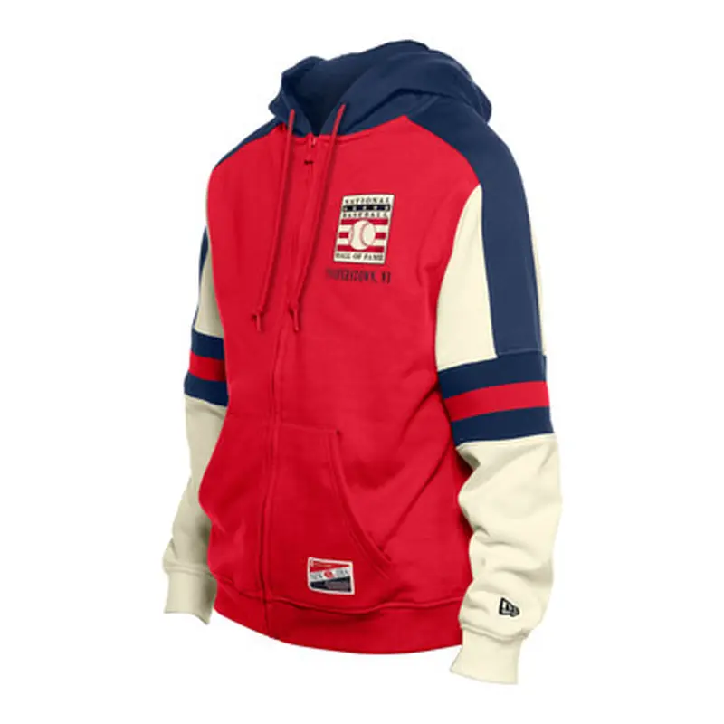 Mens New Era Hall of Fame Red Chrome & Navy Full-Zip Logo Hood Size L