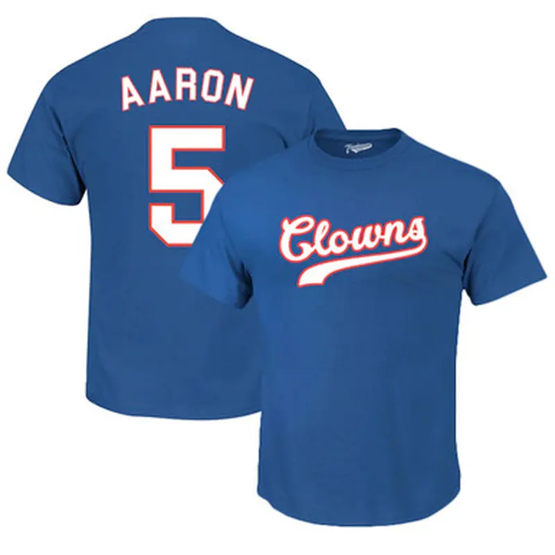 Mens Teambrown Hank Aaron Indianapolis Clowns Royal Name & Number T-Shirt Size L