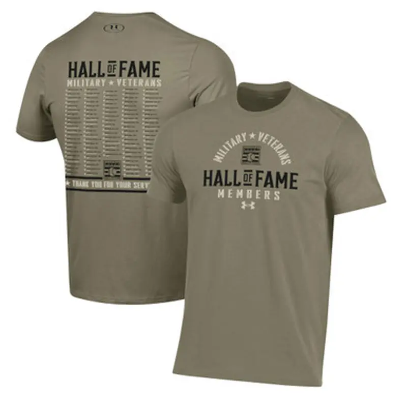 Mens Under Armour Baseball Hall of Fame Armed Services Members Tan T-Shirt Size L