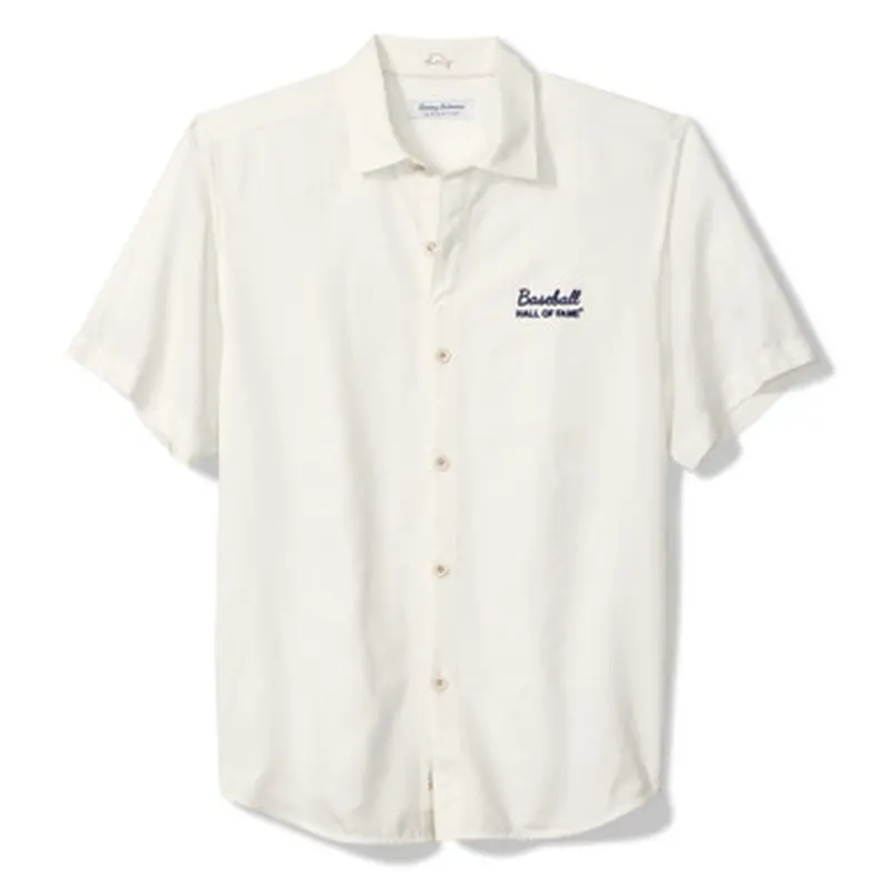 Mens Tommy Bahama Baseball Hall of Fame Coconut Palm Ivory Sport Camp Shirt Size L