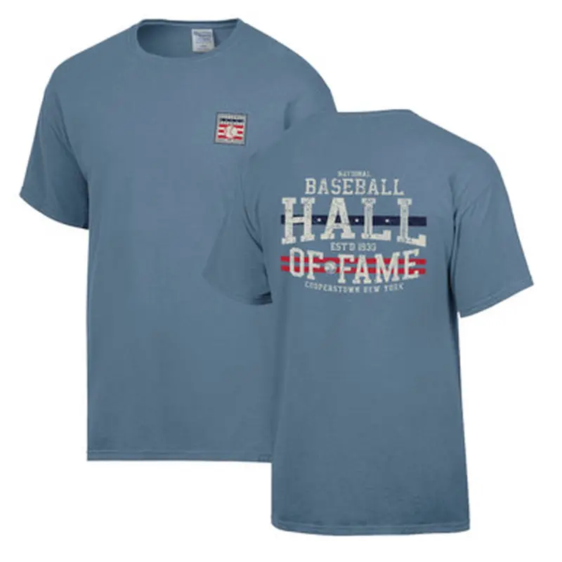 Mens Baseball Hall of Fame Full Back Light Blue Vintage Dyed T-Shirt Size L