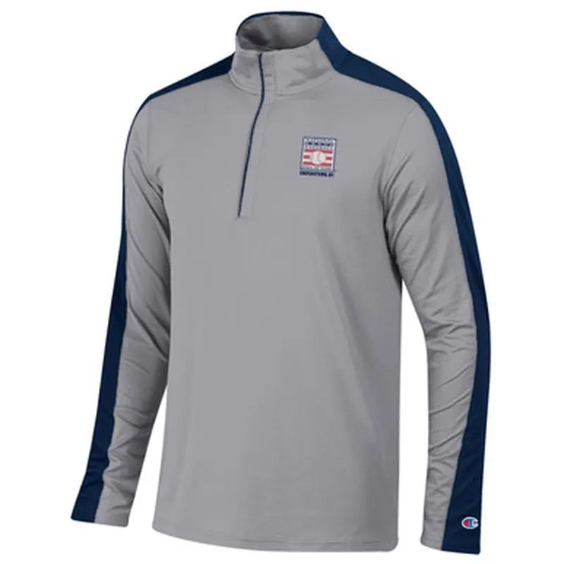 Mens Champion Baseball Hall of Fame Logo Grey and Navy Tailgate  Zip Size L