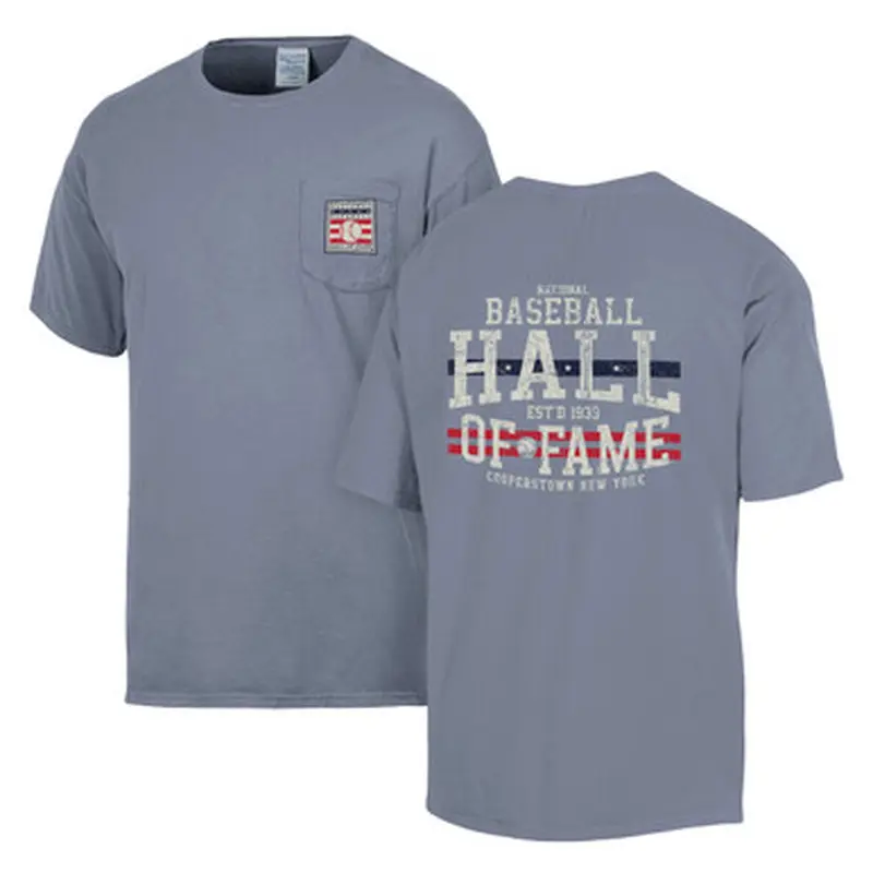 Mens Baseball Hall of Fame Vintage Dyed Grey Pocket T-Shirt Size L