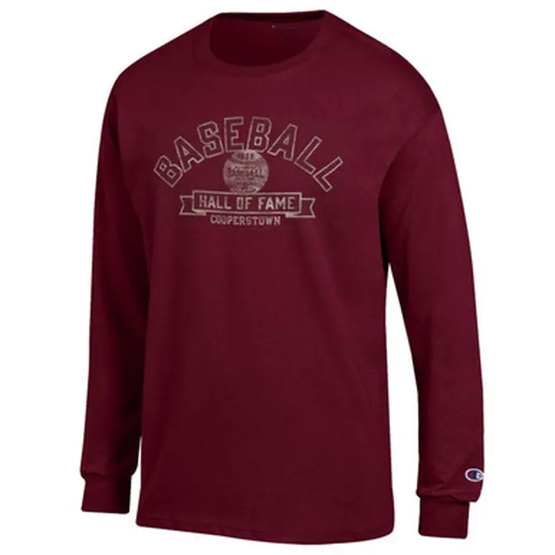 Mens Champion Baseball Hall of Fame Maroon Long Sleeve T-Shirt Size L