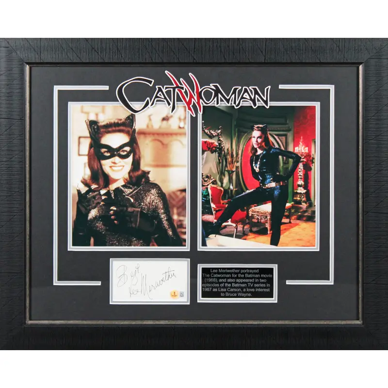Lee Meriwether Catwoman Authentic Signed 3x5 Index Card Framed Display BAS