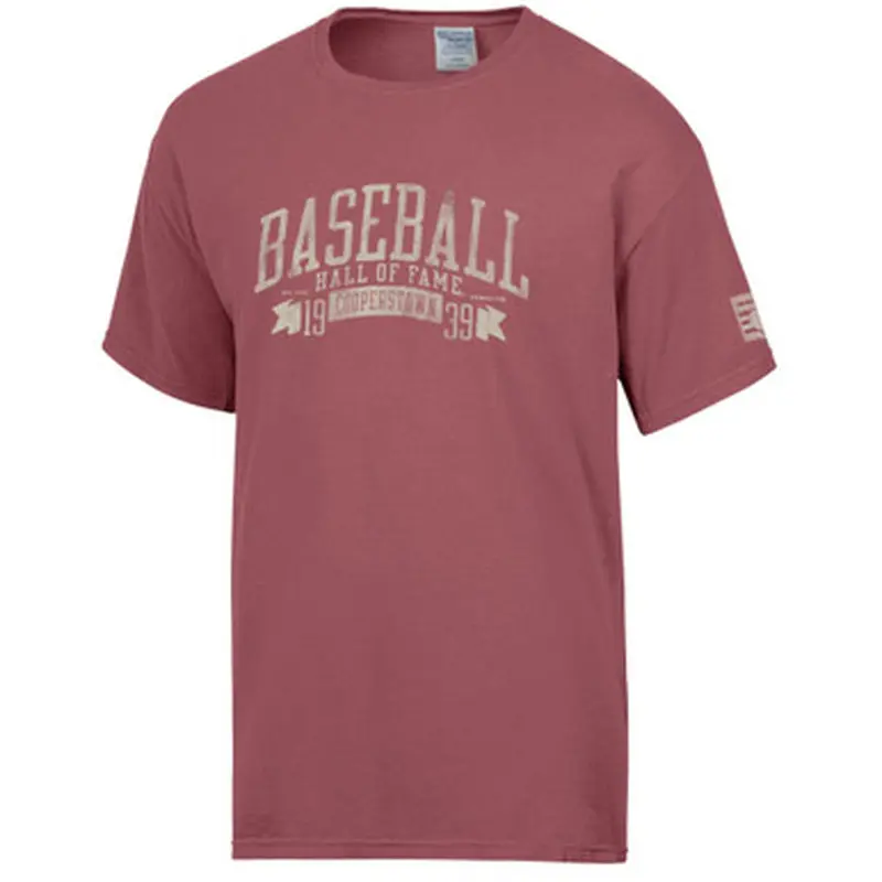 Mens Baseball Hall of Fame Banner Washed Cayenne Red T-Shirt Size L