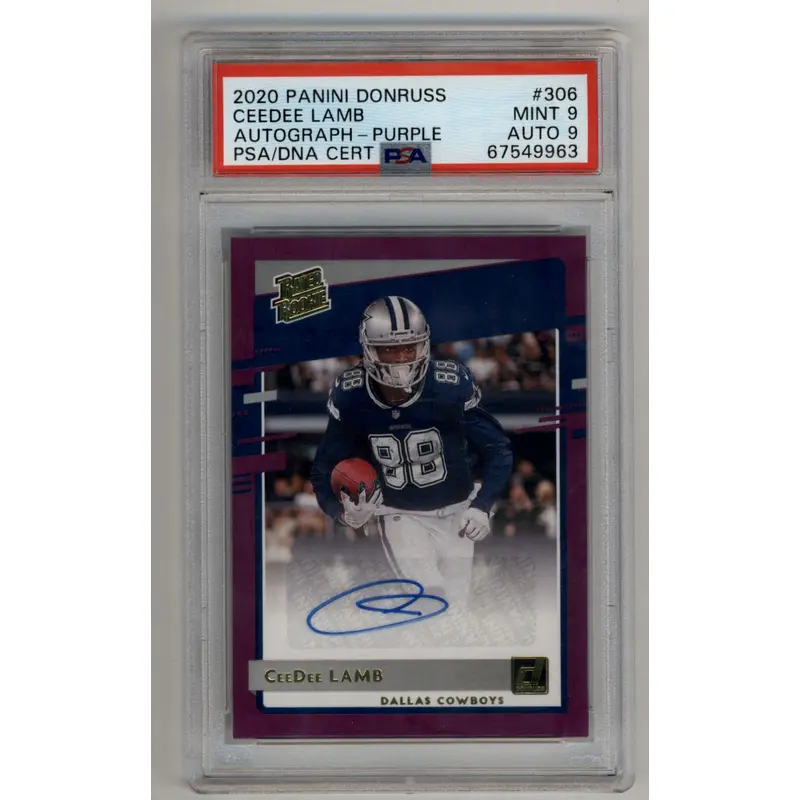 CeeDee Lamb 2020 Donruss Rated Rookies Auto Purple #306 PSA 9 Mint Auto 9