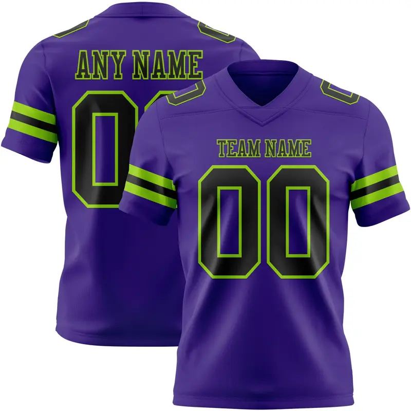 Custom Purple Black-Neon Green Mesh Authentic Football Jersey