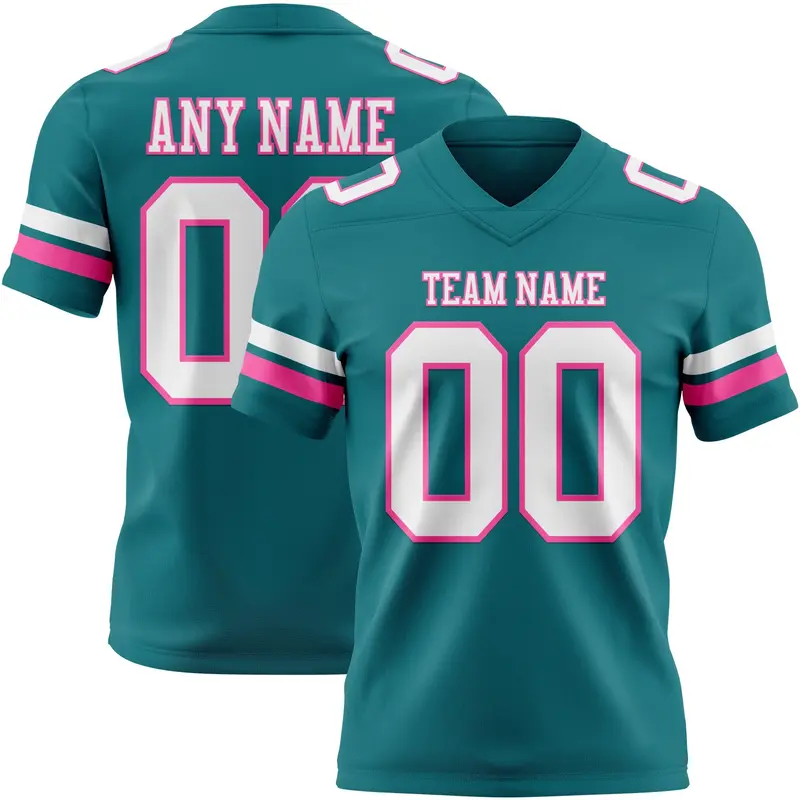 Custom Teal White-Pink Mesh Authentic Football Jersey