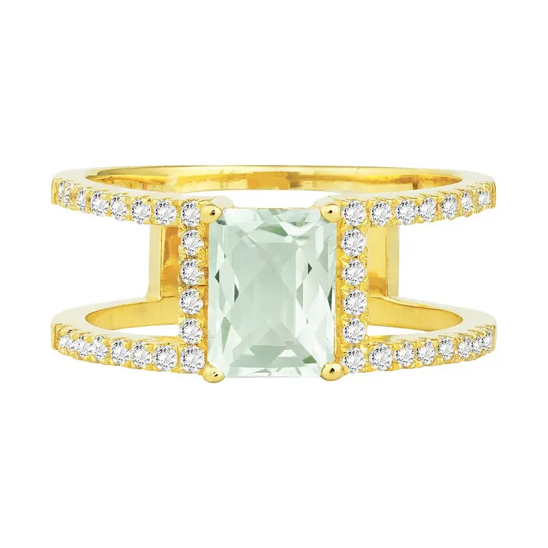 Sterling Silver 1.545 ct Octagon Green Amethyst with .44 ct White Topaz Ring