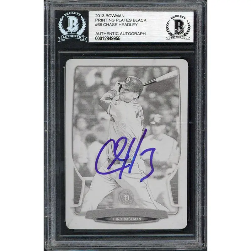 Padres Chase Headley Signed 2013 Bowman Printing Plates Black #66 Card BAS Slab