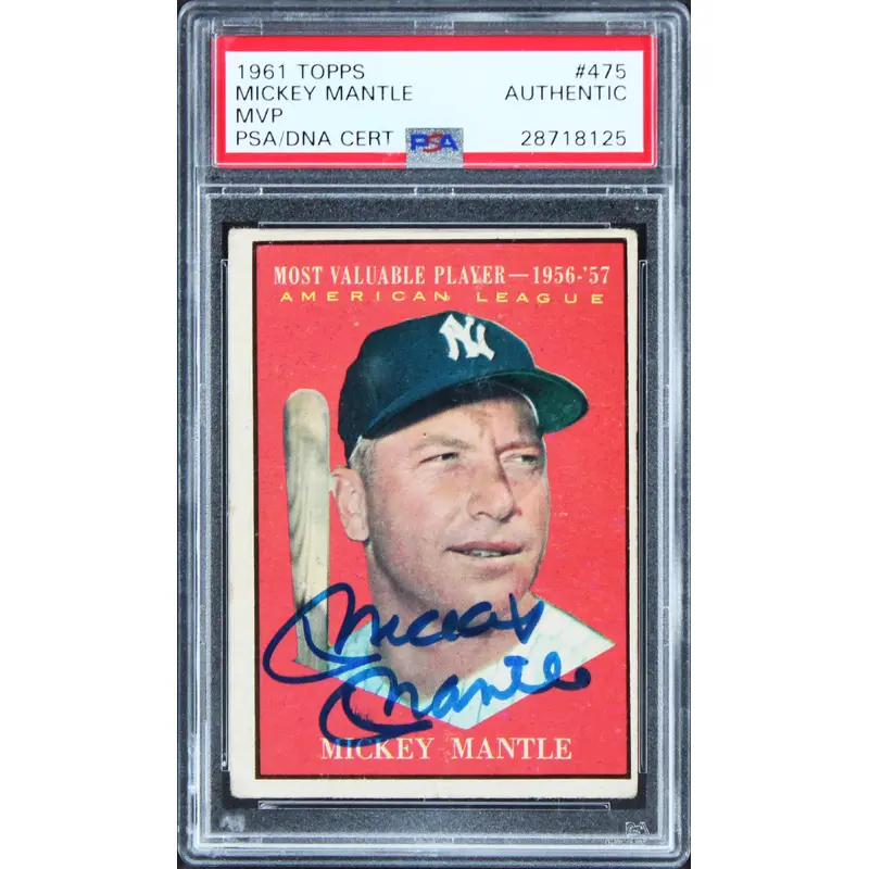 Yankees Mickey Mantle Authentic Signed 1961 Topps MVP #475 Card PSA/DNA Slabbed