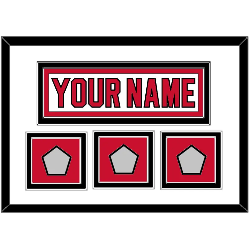 New Jersey Nameplate & 3 Stanley Cup Finals Patches - Home White (1992-2007) - Double Mat 1