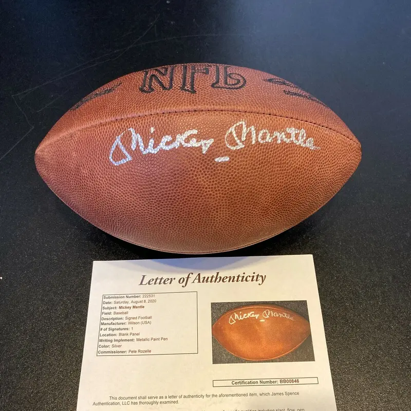 Beautiful Mickey Mantle Signed Autographed Wilson NFL Game Football With JSA COA