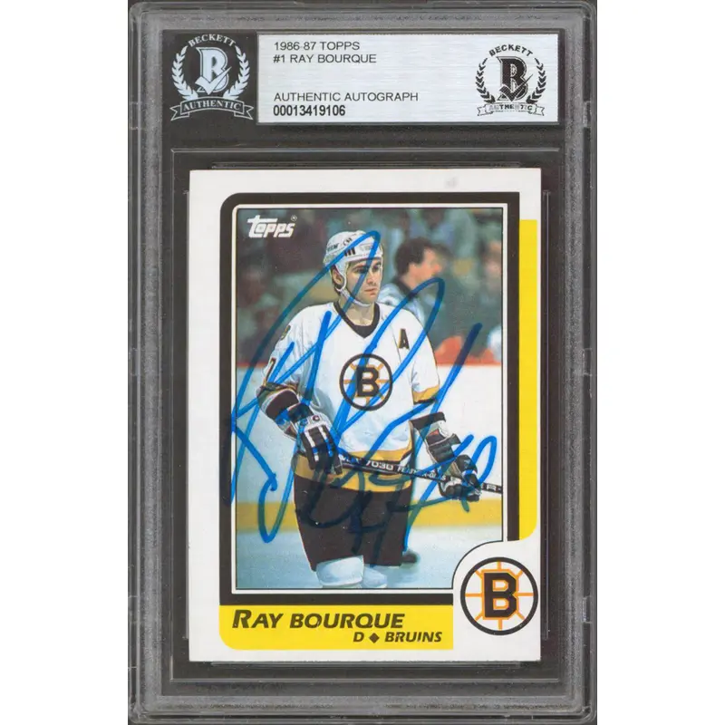 Bruins Ray Bourque Authentic Signed 1986 Topps #1 Card Autographed BAS Slabbed