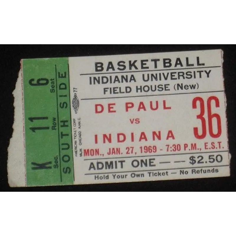 1969 DEPAUL VS INDIANA UNIVERSITY BASKETBALL TICKET STUB