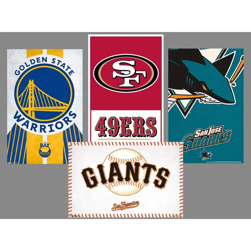 COMBO: San Francisco, CA Bay Area Sports 4-Poster Combo - Warriors, Giants, 49ers, Sharks