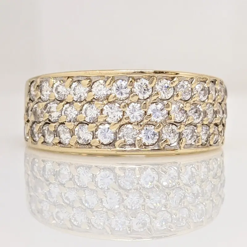 14K CUBIC ZIRCONIA ROUND 3-ROW ESTATE BAND 6.0 GRAMS