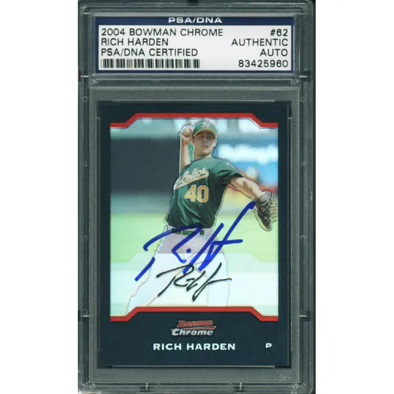 Athletics Rich Harden Authentic Signed Card 2004 Bowman Chrome #62 PSA Slabbed