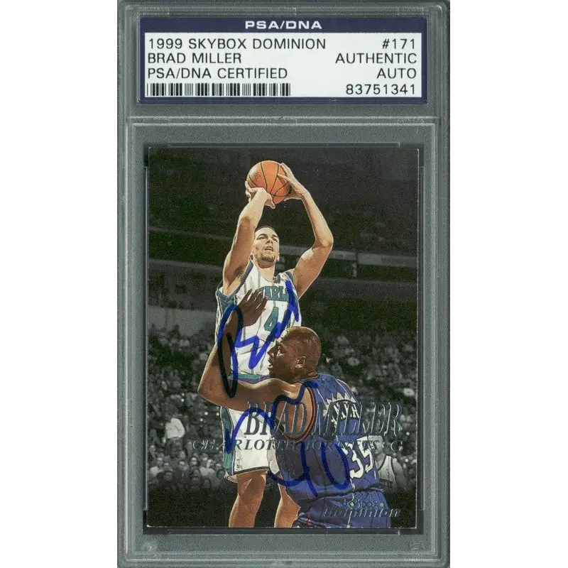 Hornets Brad Miller Authentic Signed Card 1999 Skybox Dominion #171 PSA Slabbed