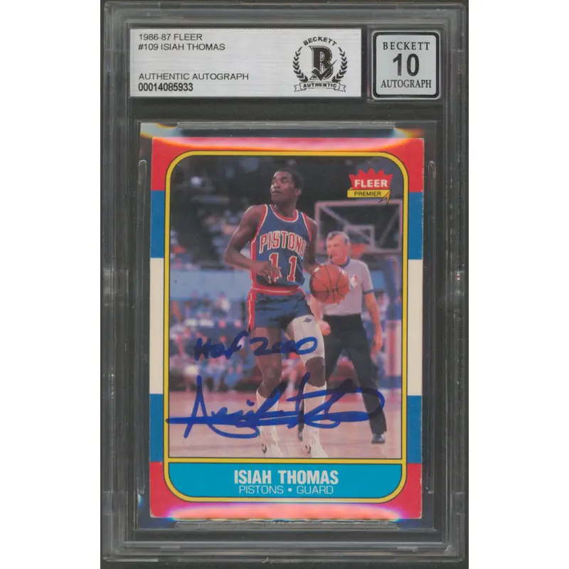 Pistons Isiah Thomas HOF 2000 Signed 1986 Fleer #109 RC Card Auto 10 BAS Slabbed