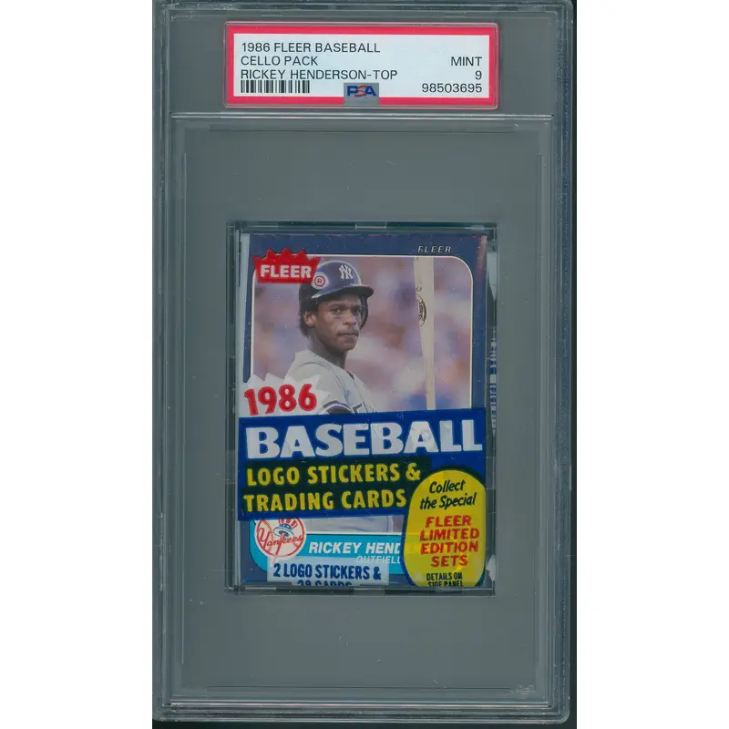 1986 Fleer Baseball Unopened Cello Pack PSA 9 Henderson Top *3695