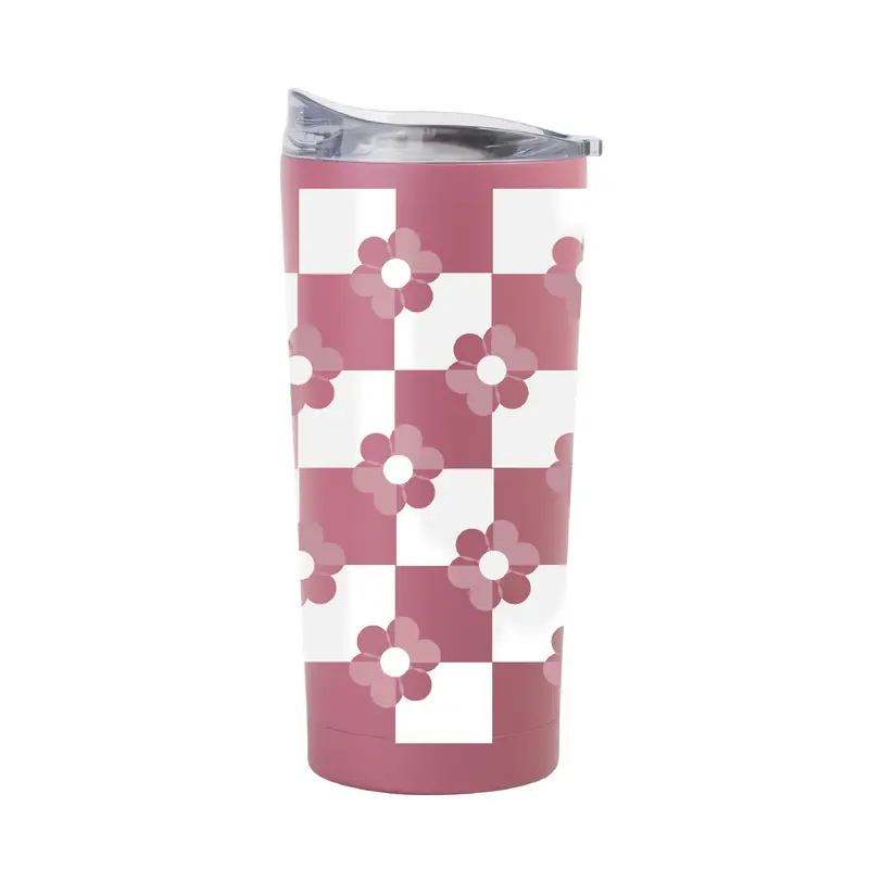 Spring 20oz Checkered Flower Berry Powder Coat Tumbler