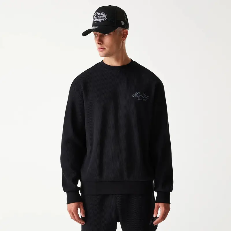New Era Waffle Black Oversized Crew Neck Sweater