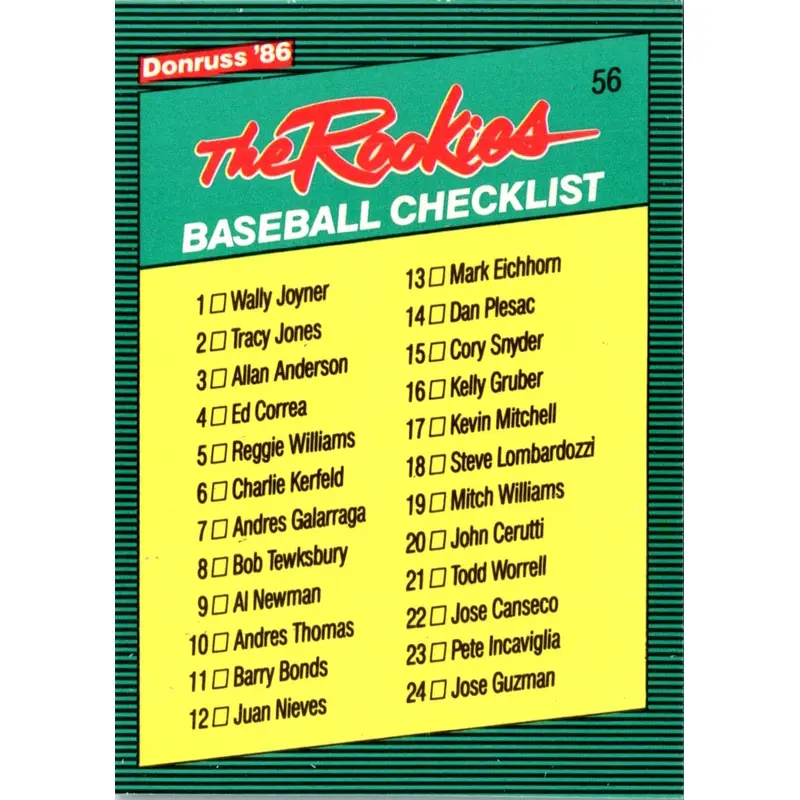 1986 Donruss The Rookies Checklist 1-56 #56