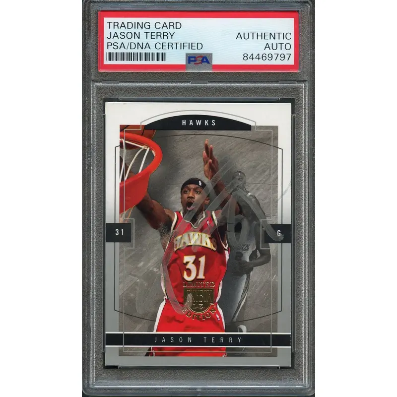 2003-04 Skybox Limited Edition #1 Jason Terry Signed Card AUTO PSA Slabbed Hawks