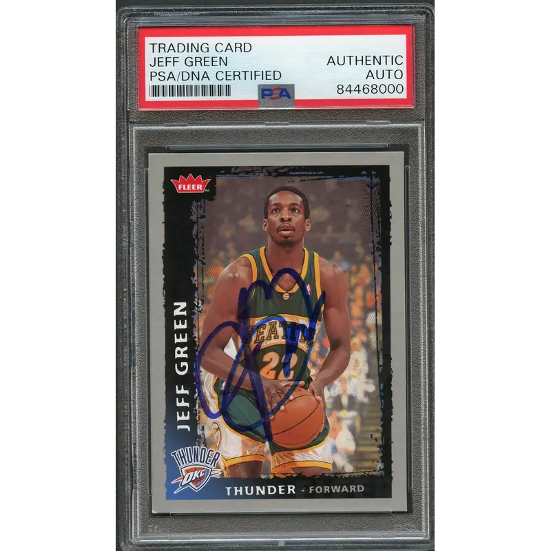 2008-09 Fleer #196 Jeff Green Signed Card AUTO PSA/DNA Slabbed Thunder