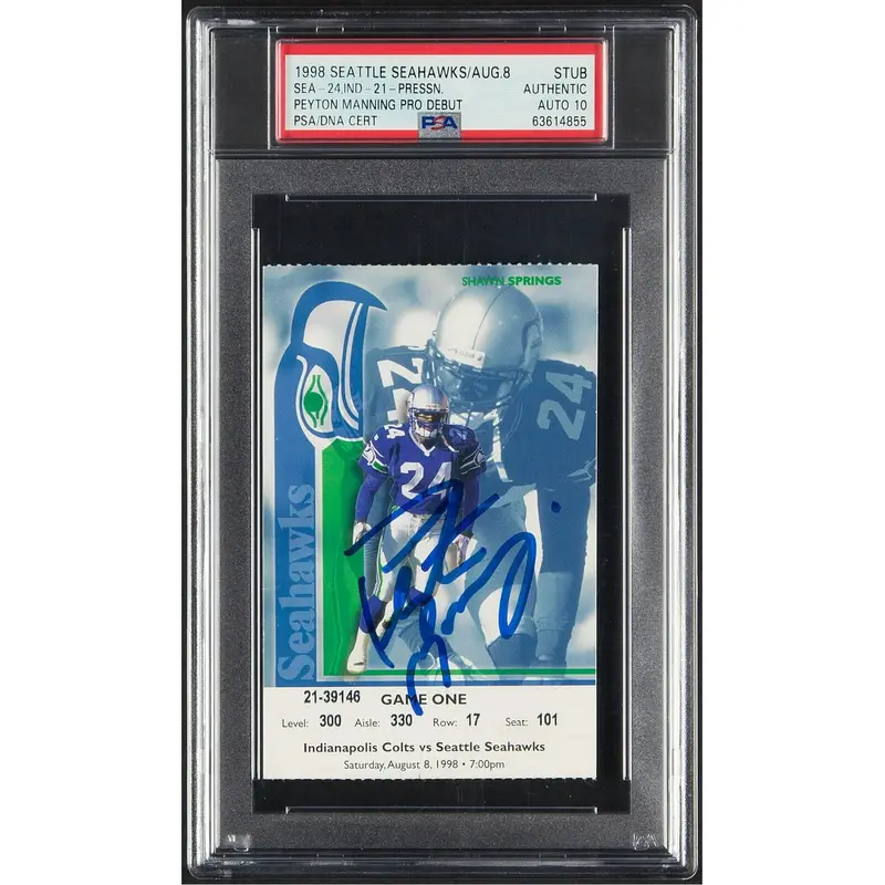 Peyton Manning Signed NFL Pro Debut Ticket Aug 8, 1998 PSA DNA 10