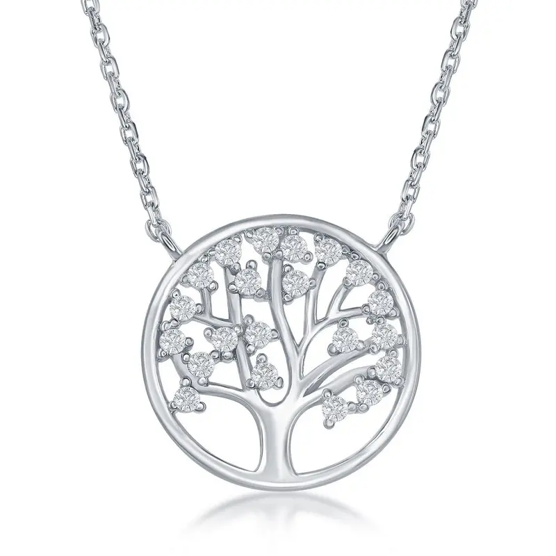 Sterling Silver CZ Tree of Life Necklace