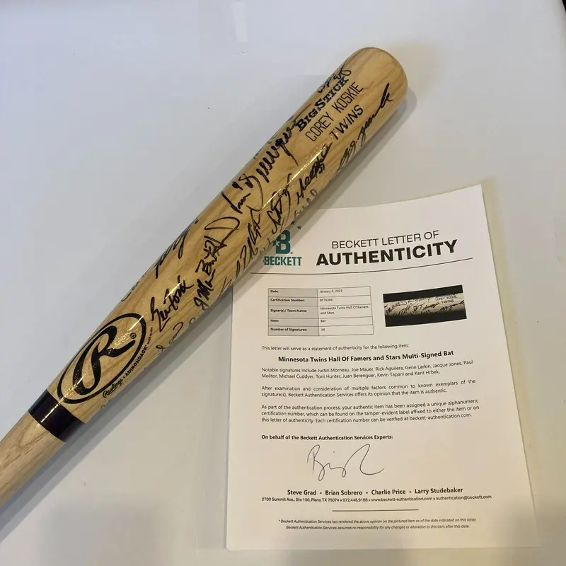 Joe Mauer  Minnesota Twins Team Signed ALCS Playoffs Game Issued Bat Beckett COA
