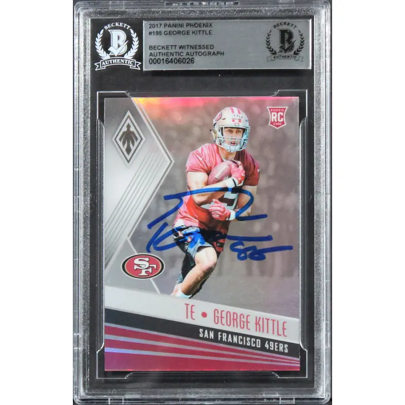 49ers George Kittle Signed 2017 Panini Phoenix #195 Rookie Card BAS Slabbed