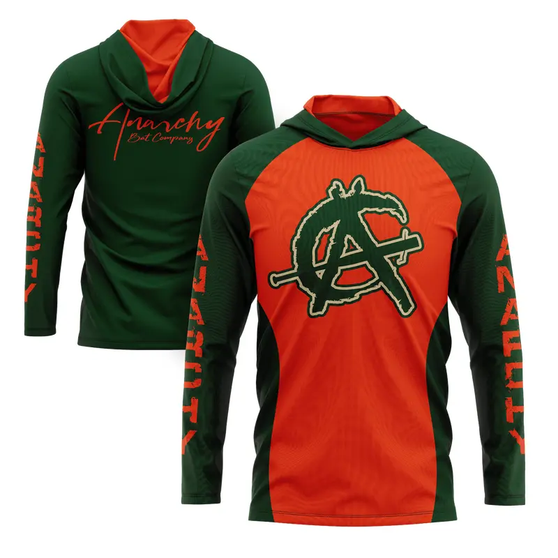 Anarchy Hooded Long Sleeve Tee - Orange/Dark Green