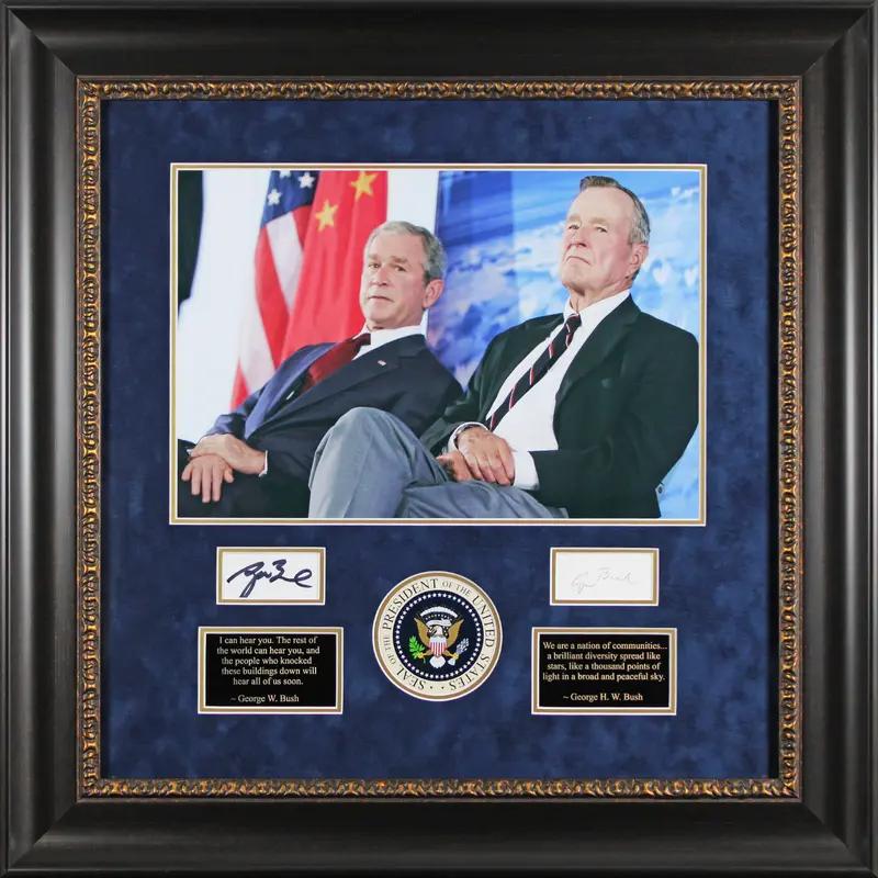 George H.W. Bush & George W. Bush Authentic Signed Framed Display BAS #AB76951