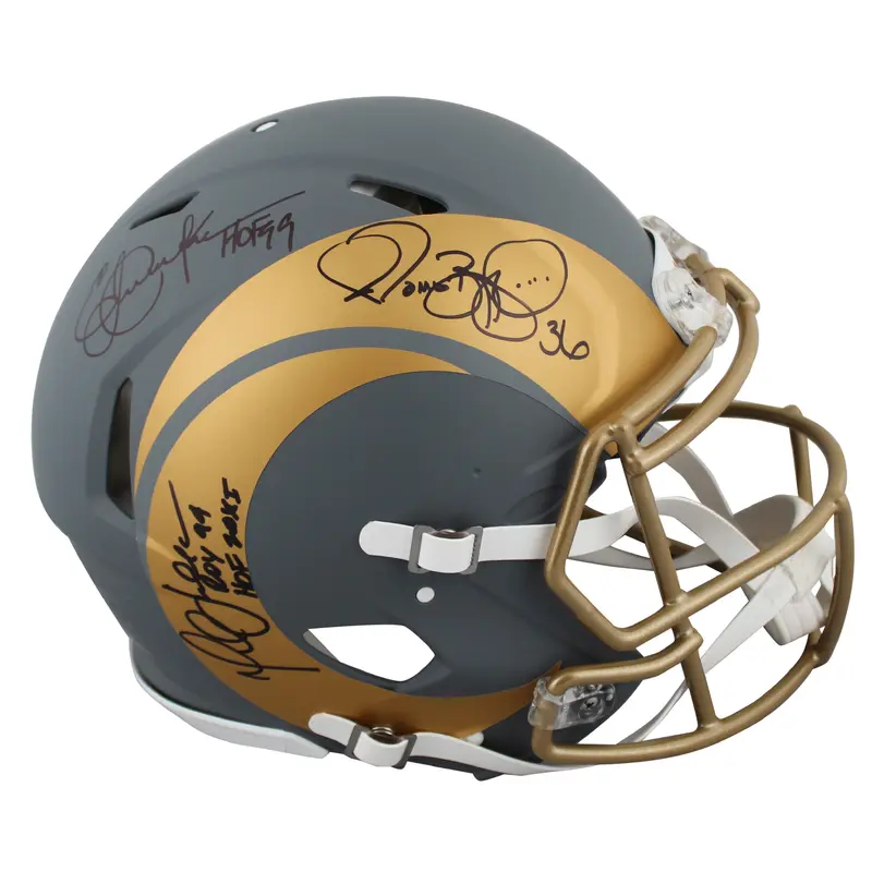 Rams (3) Bettis, Dickerson, & Faulk Signed Slate F/S Speed Proline Helmet BAS W