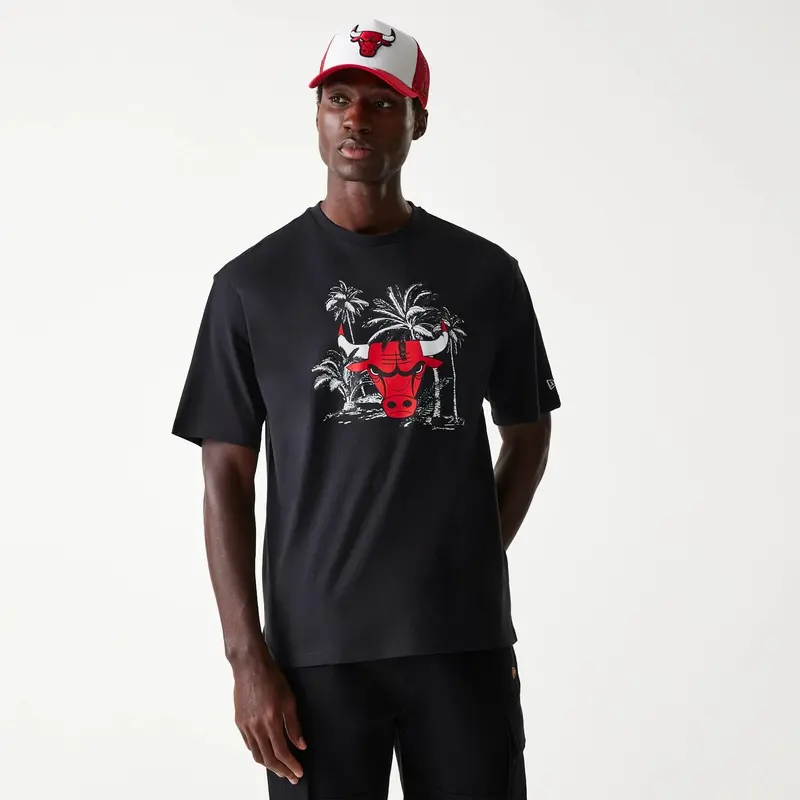 Chicago Bulls NBA Palm Tree Black Oversized T-Shirt