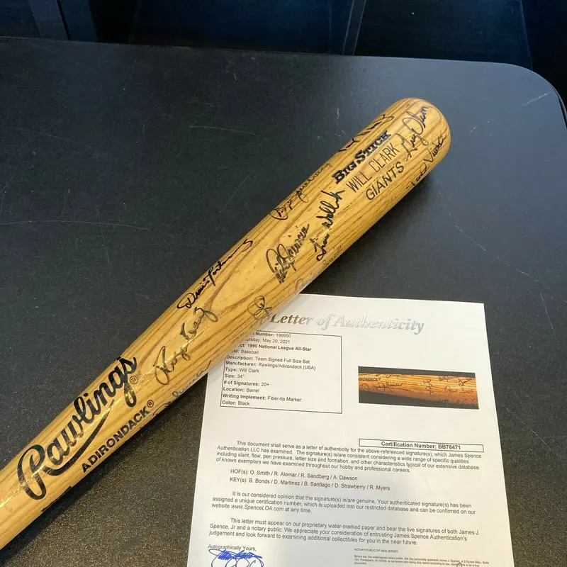 1990 All Star Game Team Signed Will Clark Game Issued Bat Barry Bonds JSA COA