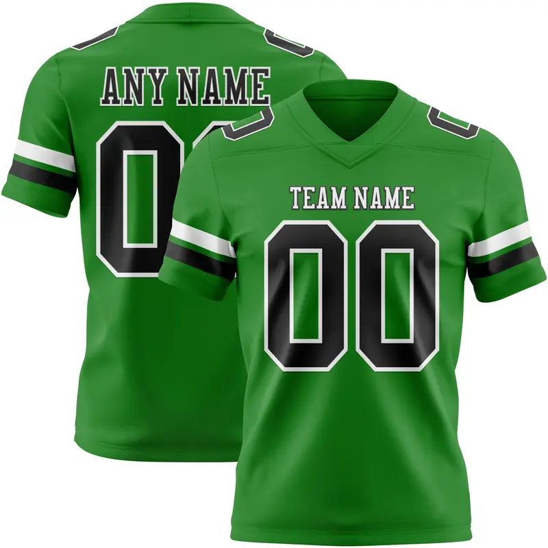 Custom Grass Green Black-White Mesh Authentic Football Jersey