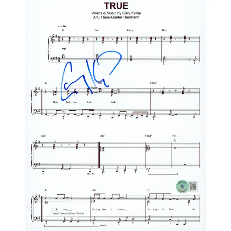 Gary Kemp Spandau Ballet Signed 8.5x11 True Music Sheet Photo BAS #BC37799
