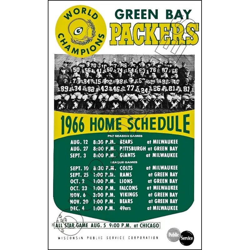 1966 Green Bay Packers Store Counter Standup Sign - Schedule - 2981