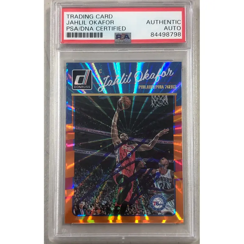 2016 DONRUSS ORANGE LASER #2 JAHLIL OKAFOR Signed Card AUTO PSA Slabbed 76ers