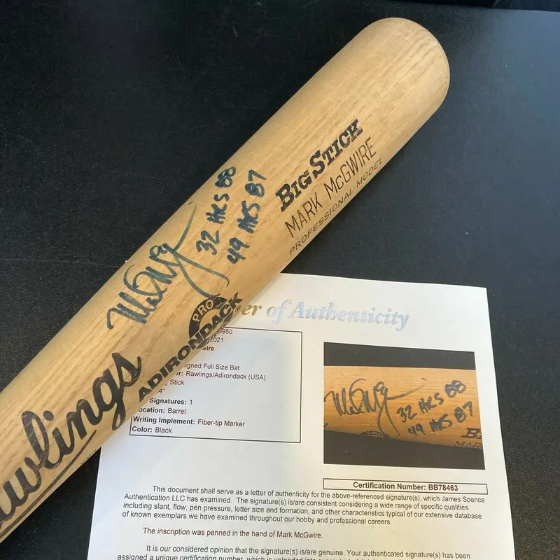 Mark Mcgwire 1987 Rookie Signed Game Model Baseball Bat "49 Home Runs" JSA COA